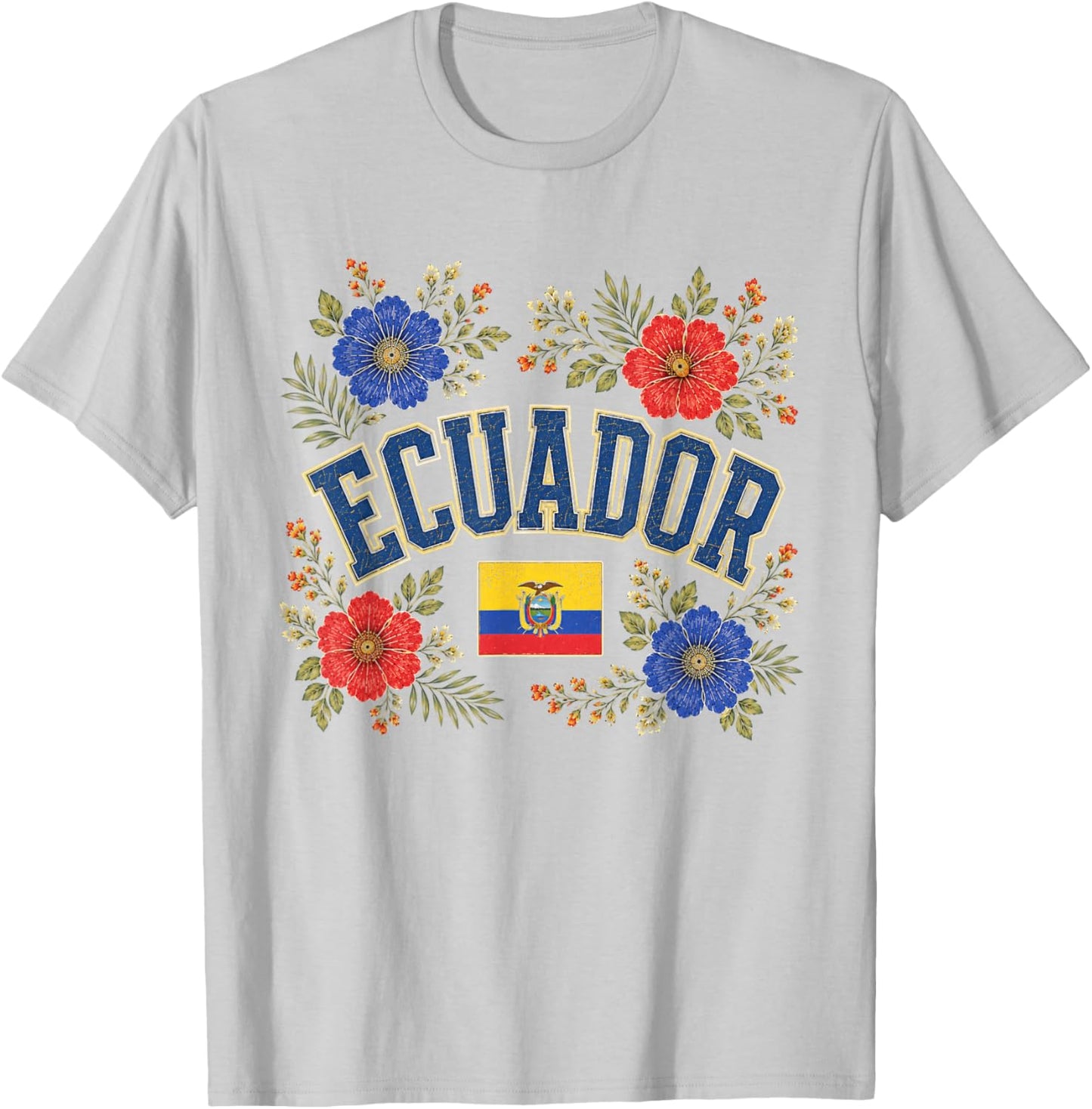 Ecuador Floral Vintage Country Pride T-Shirt - T-Shirt | Ash