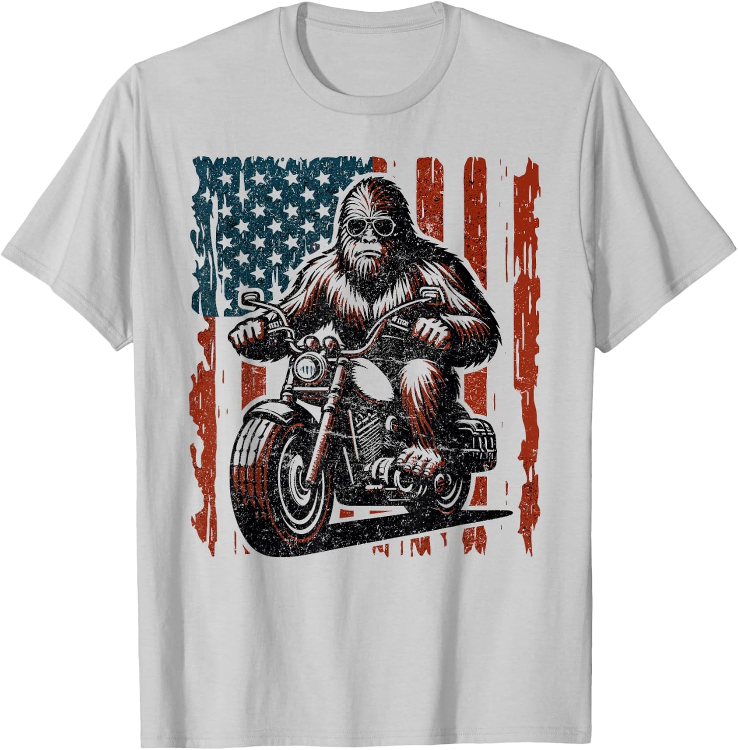 Bigfoot Motorcycle Lovers American flag Motorcycle Rider T-Shirt - T-Shirt | Ash