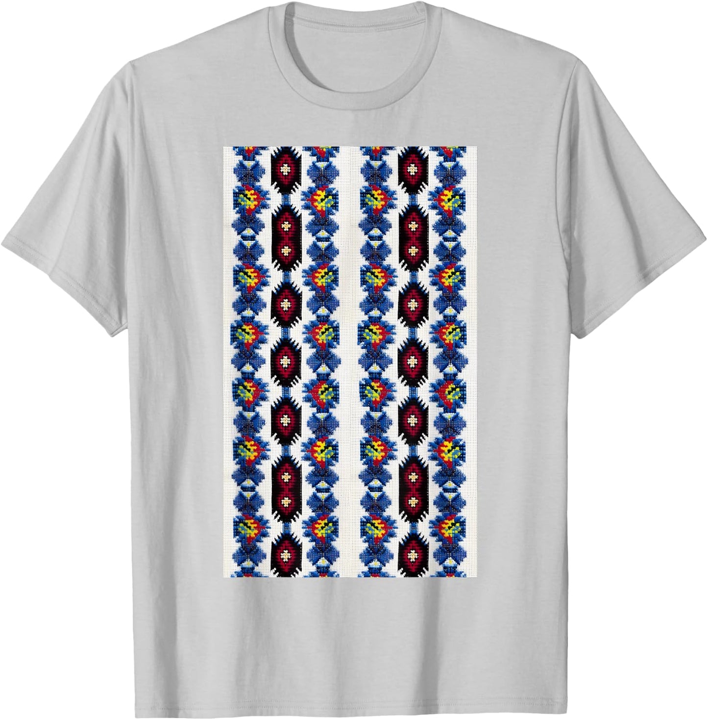 Vintage Ukrainian Vyshyvanka Style Retro Geometric Pattern T-Shirt - T-Shirt | Ash