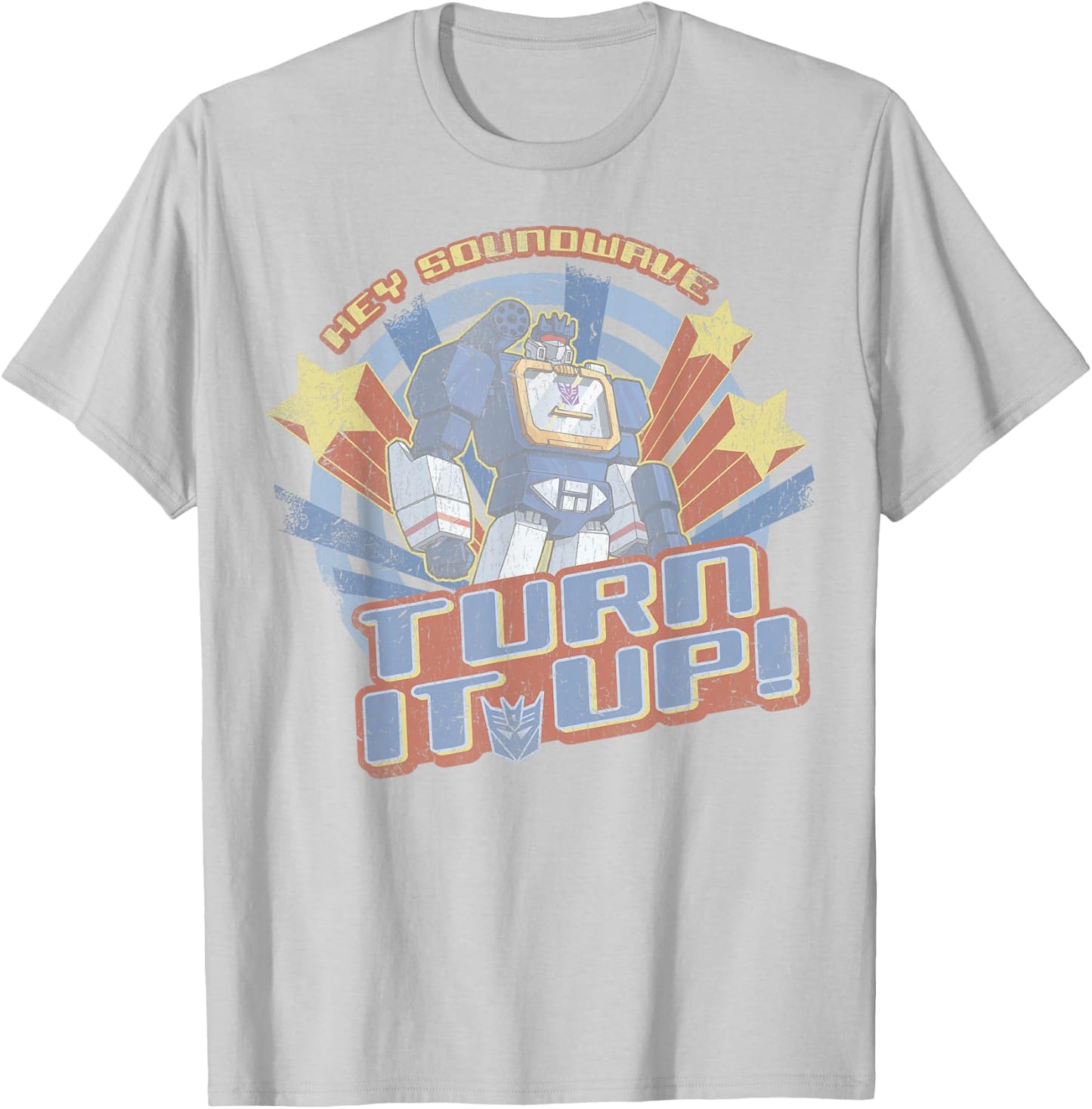 Transformers Hey Soundwave Turn It Up Classic Retro Logo T-Shirt - T-Shirt | Ash
