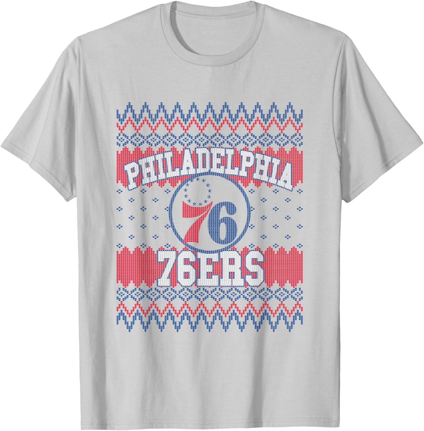 NBA Philadelphia 76ers Ugly Christmas Sweater Style T-Shirt - T-Shirt | Ash