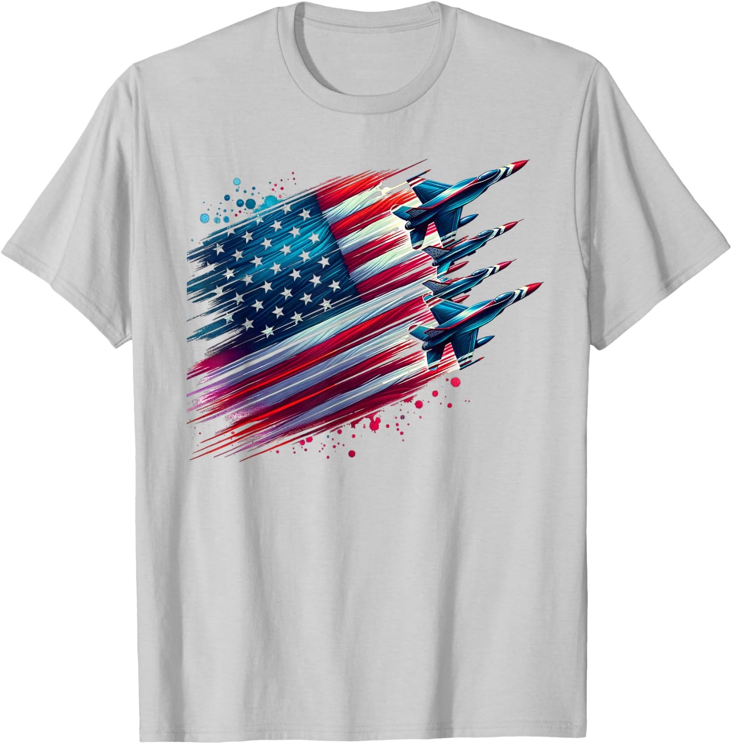 Flying Jets American Flag USA Patriotic 4th of July T-Shirt - T-Shirt | Ash