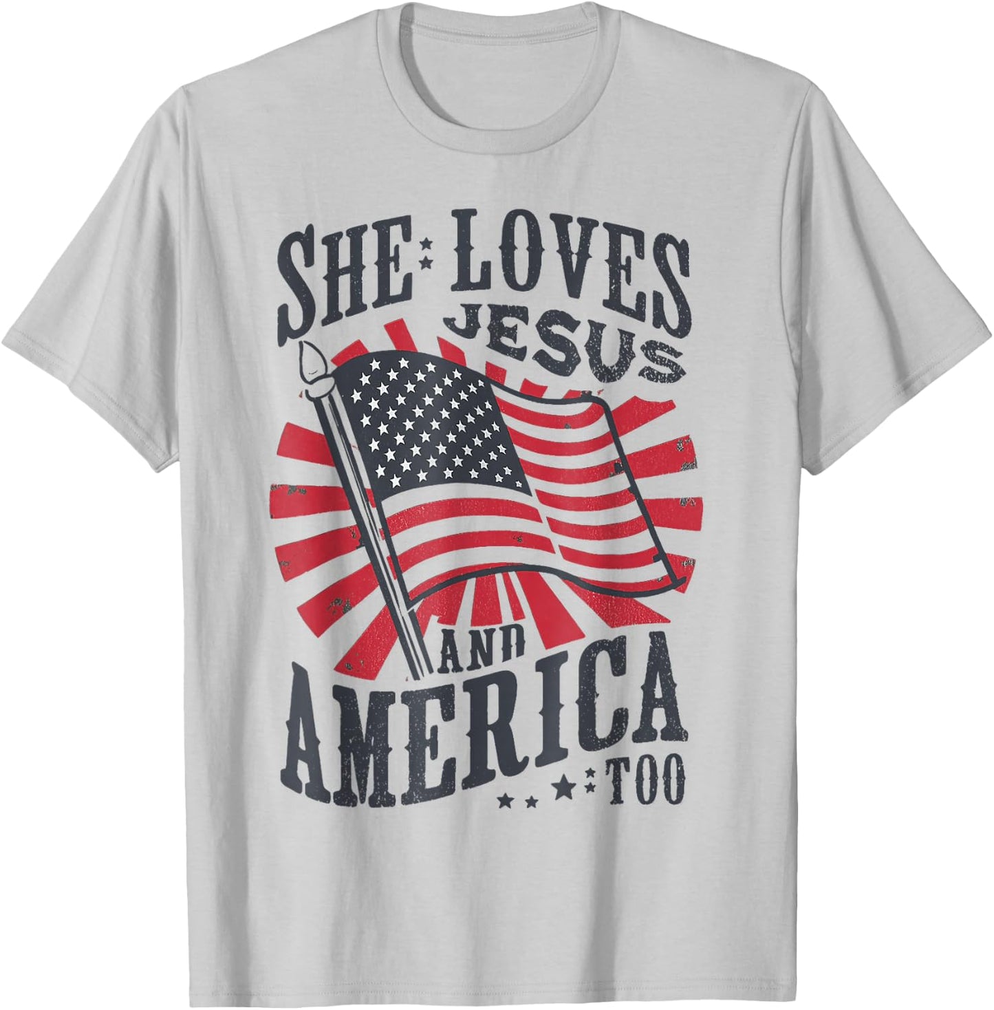 She Loves Jesus And America Too USA Flag 4th of july T-Shirt - T-Shirt | Ash