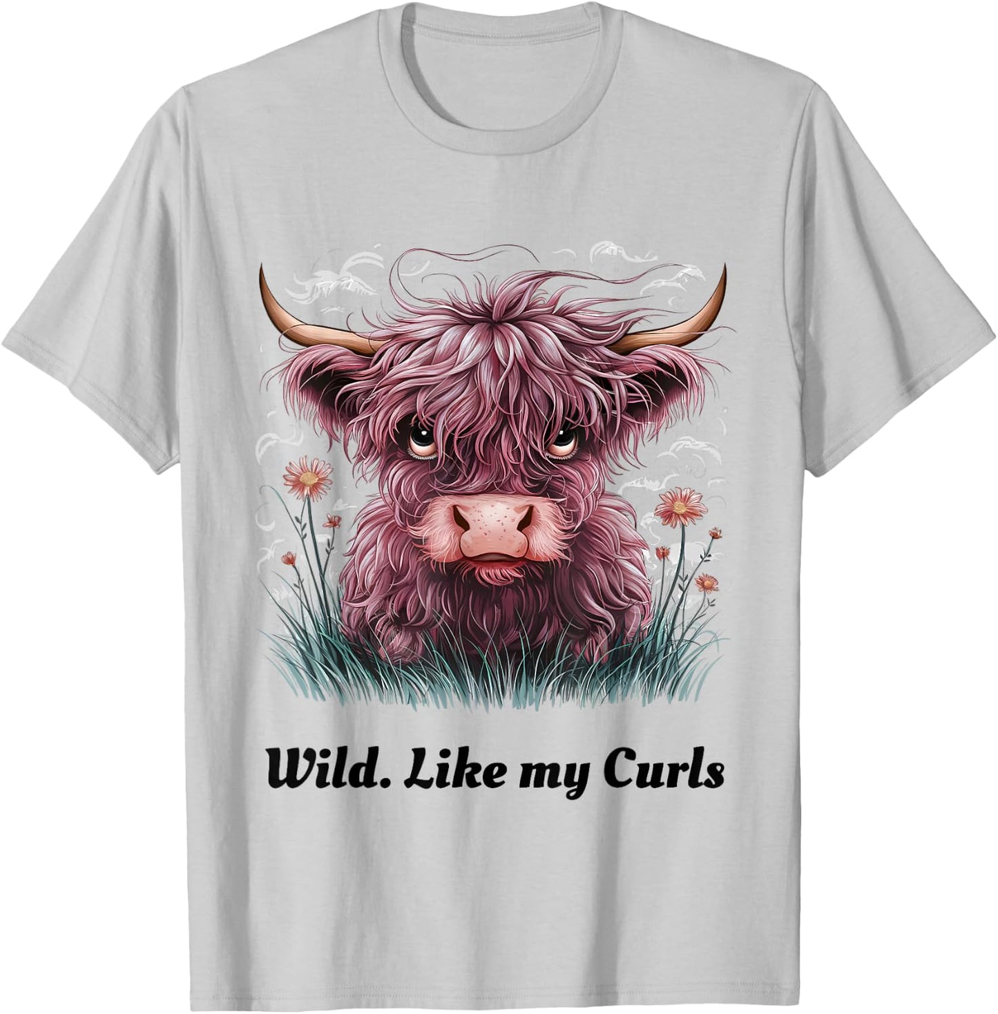 Kids Highland Cow "Wild Like My Curls" I Love Curls Toddler T-Shirt - T-Shirt | Ash