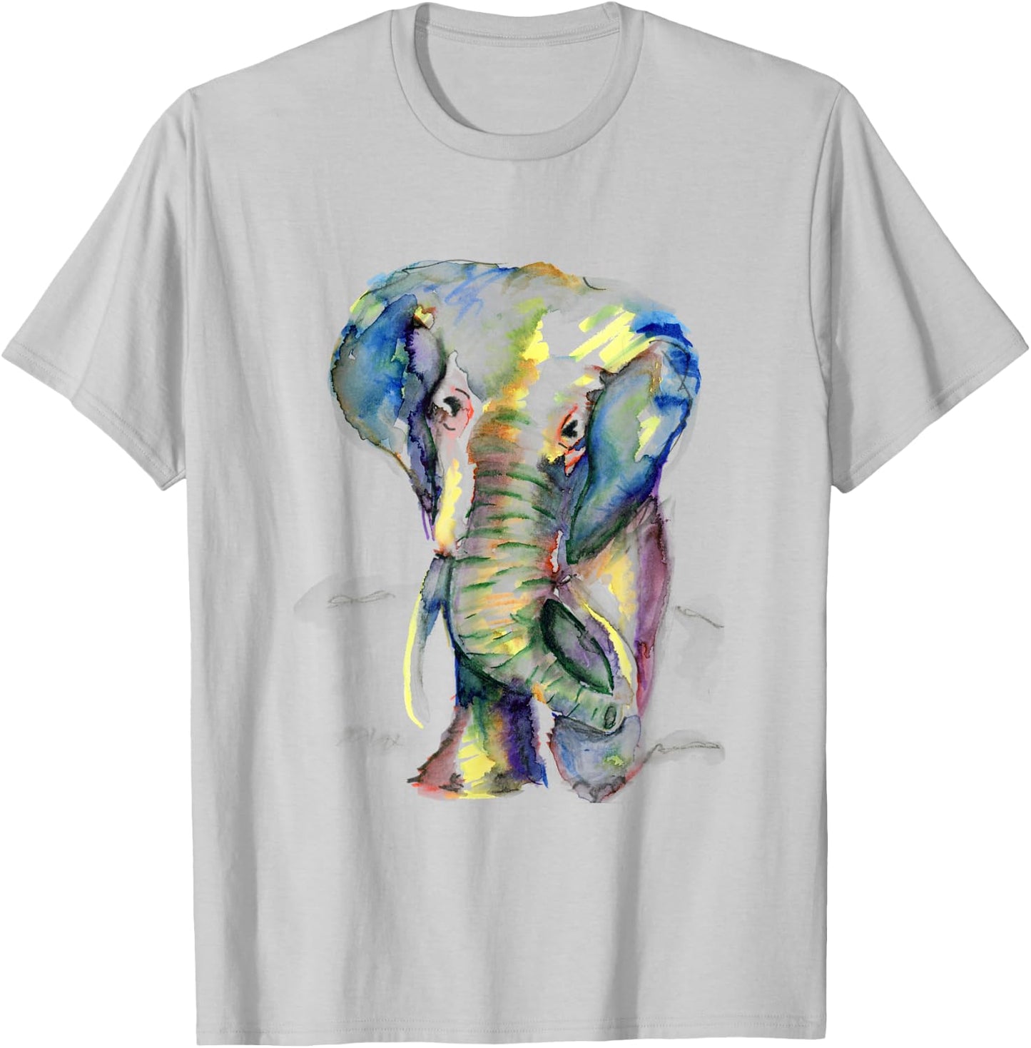 Elephant Lover Animal White Colorful Painting Gift T-Shirt - T-Shirt | Ash