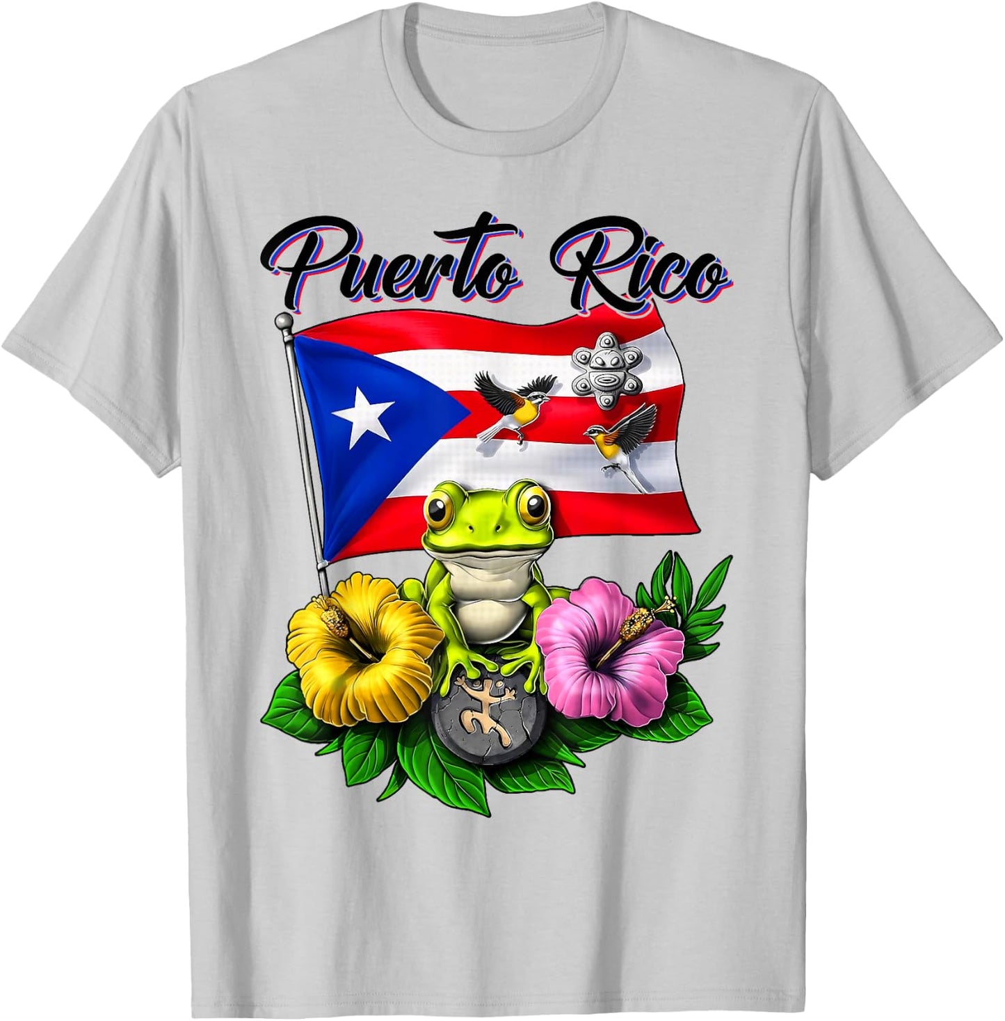 Funny Boricua Coqui Frog Taino Puerto Rico Puerto Rican Flag T-Shirt - T-Shirt | Ash