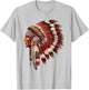Native American Chief Headdress Intricate Feather Heritage T-Shirt - T-Shirt | Ash