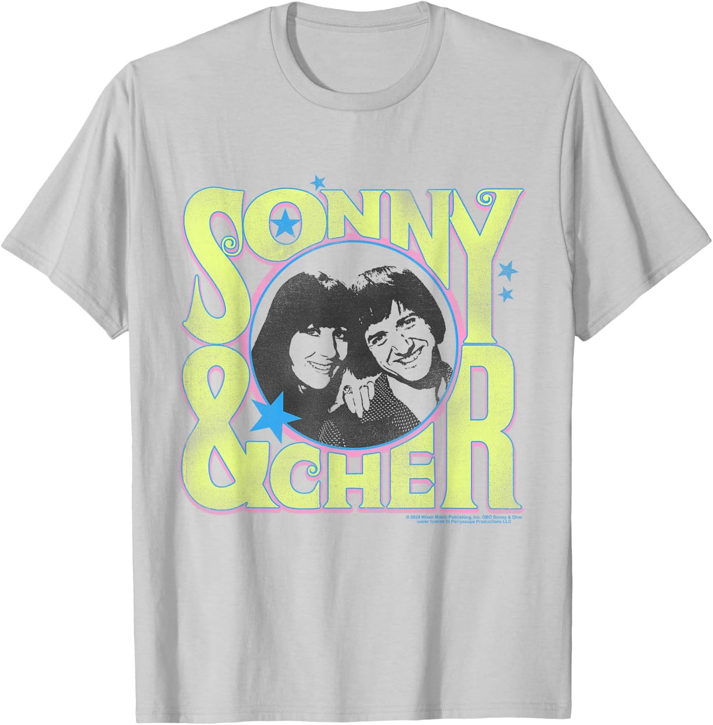 Popfunk Sonny and Cher Retro Circle Logo , Small, Grey T-Shirt - T-Shirt | Ash