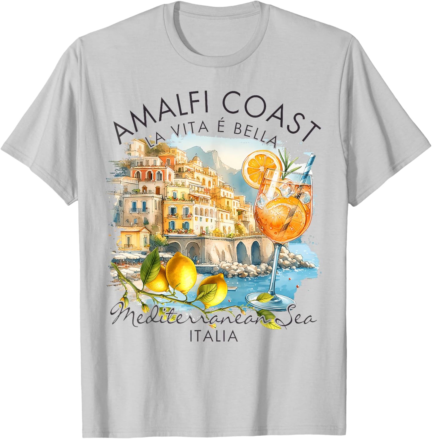 Amalfi Coast Italy Travel Trip Vacation Sea T-Shirt - T-Shirt | Ash