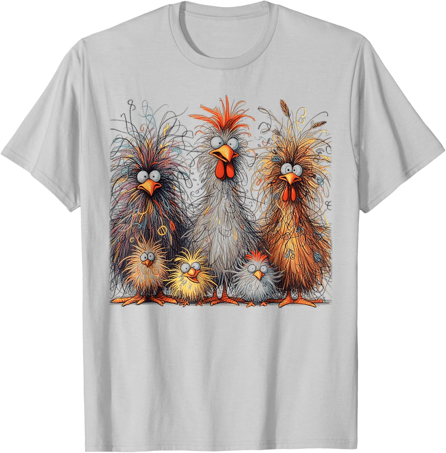 Eagerlys Colorful Funny Chicken Art, Crazy Chicken Family T-Shirt - T-Shirt | Ash