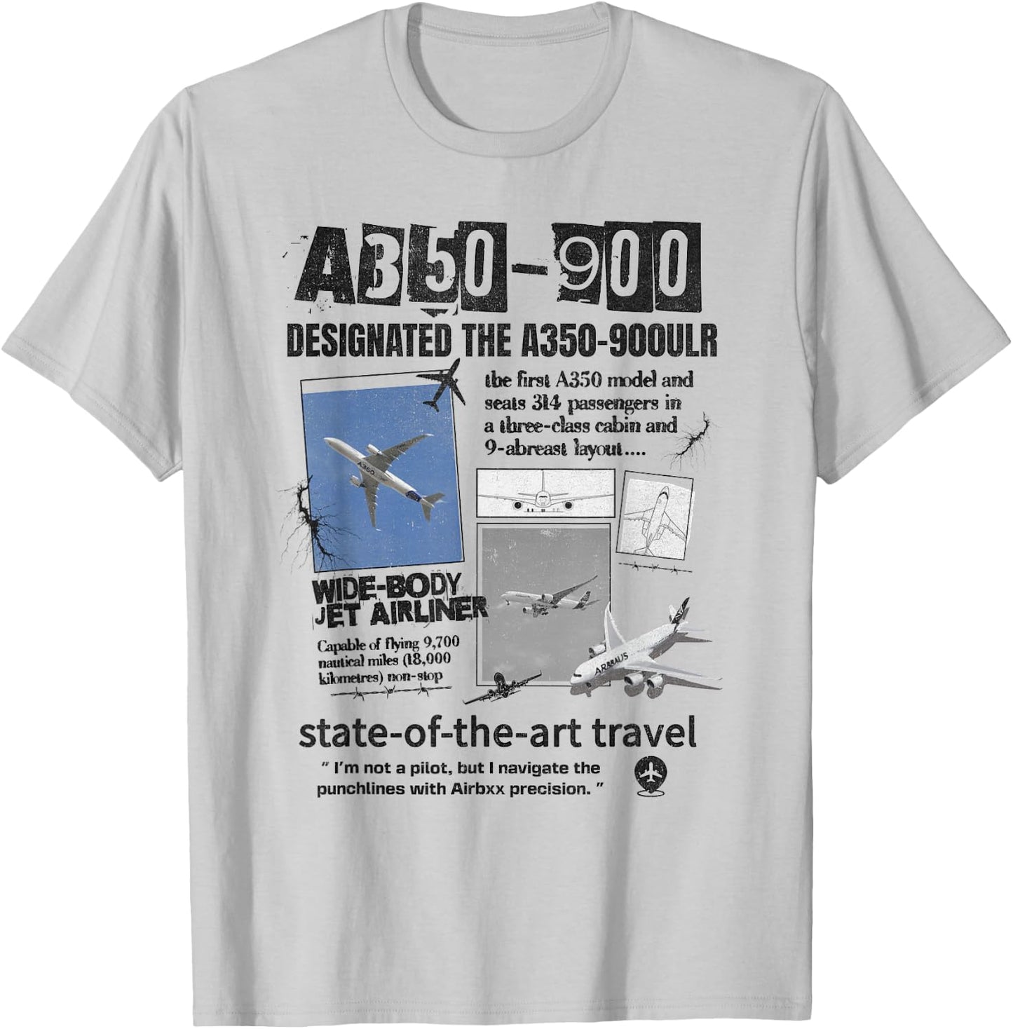A350-900 Airbus Black Aircraft T-Shirt - T-Shirt | Ash