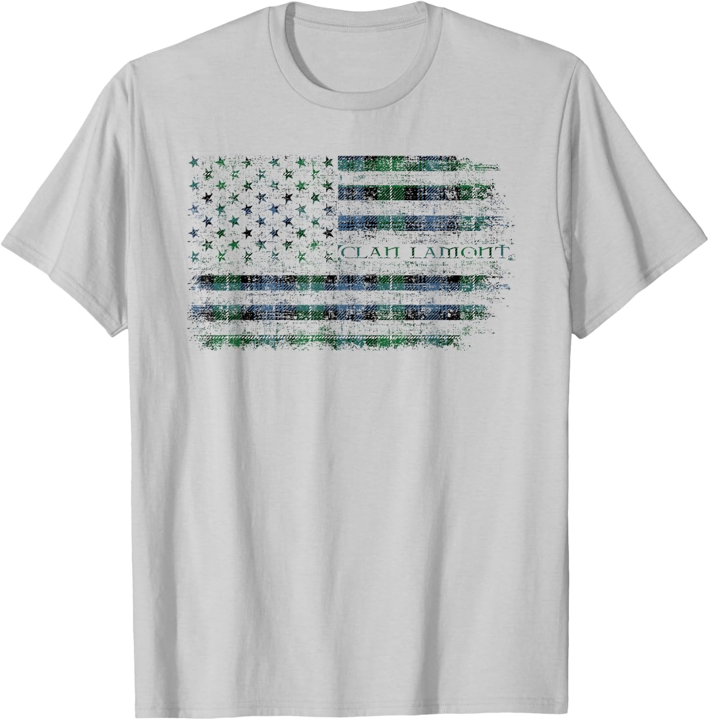 Clan Lamont Scottish tartan US flag kilt Scotland T-Shirt - T-Shirt | Ash