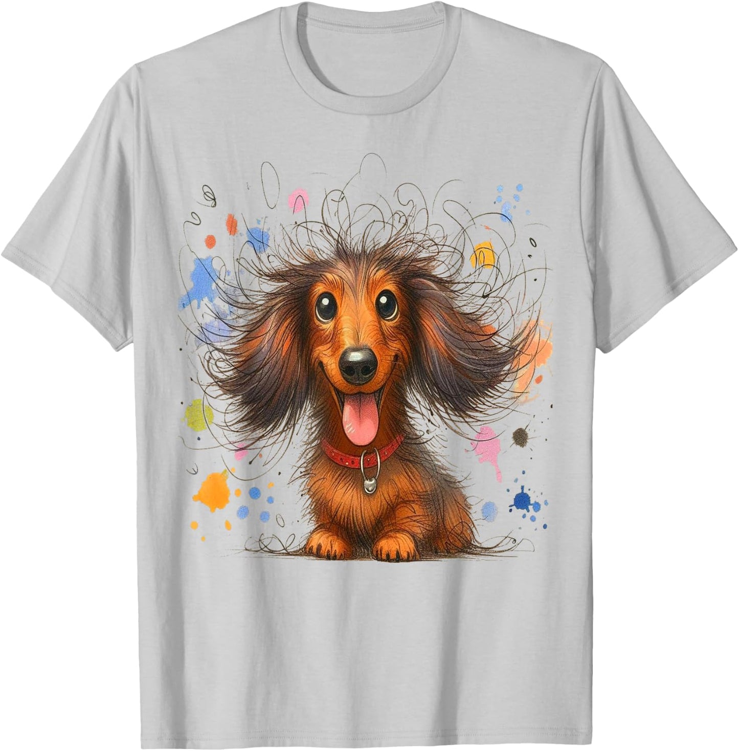 Dachshund Dog Art Eagerlys wild ruffled hair dog painting T-Shirt - T-Shirt | Ash