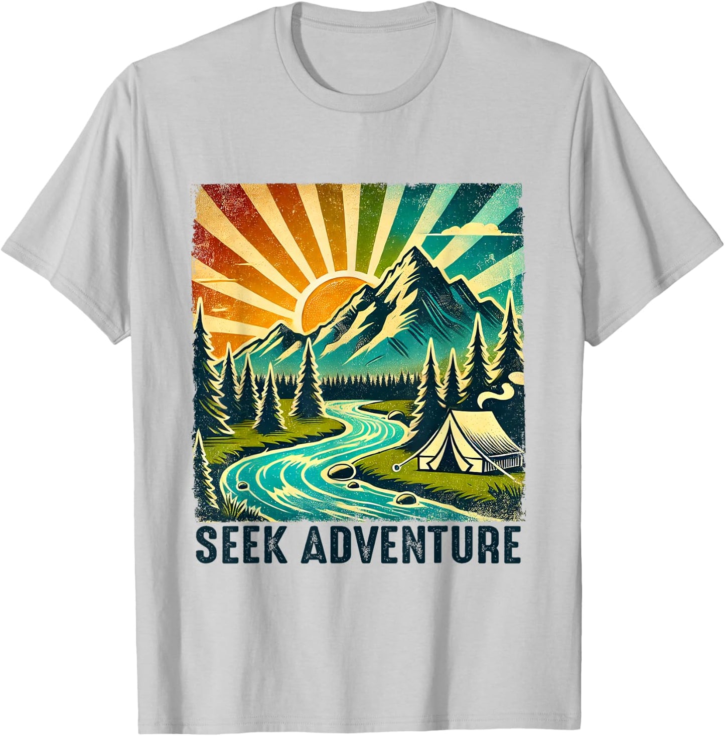 Seek Adventure Vintage Mountain Camping Hikers Trekkers T-Shirt - T-Shirt | Ash