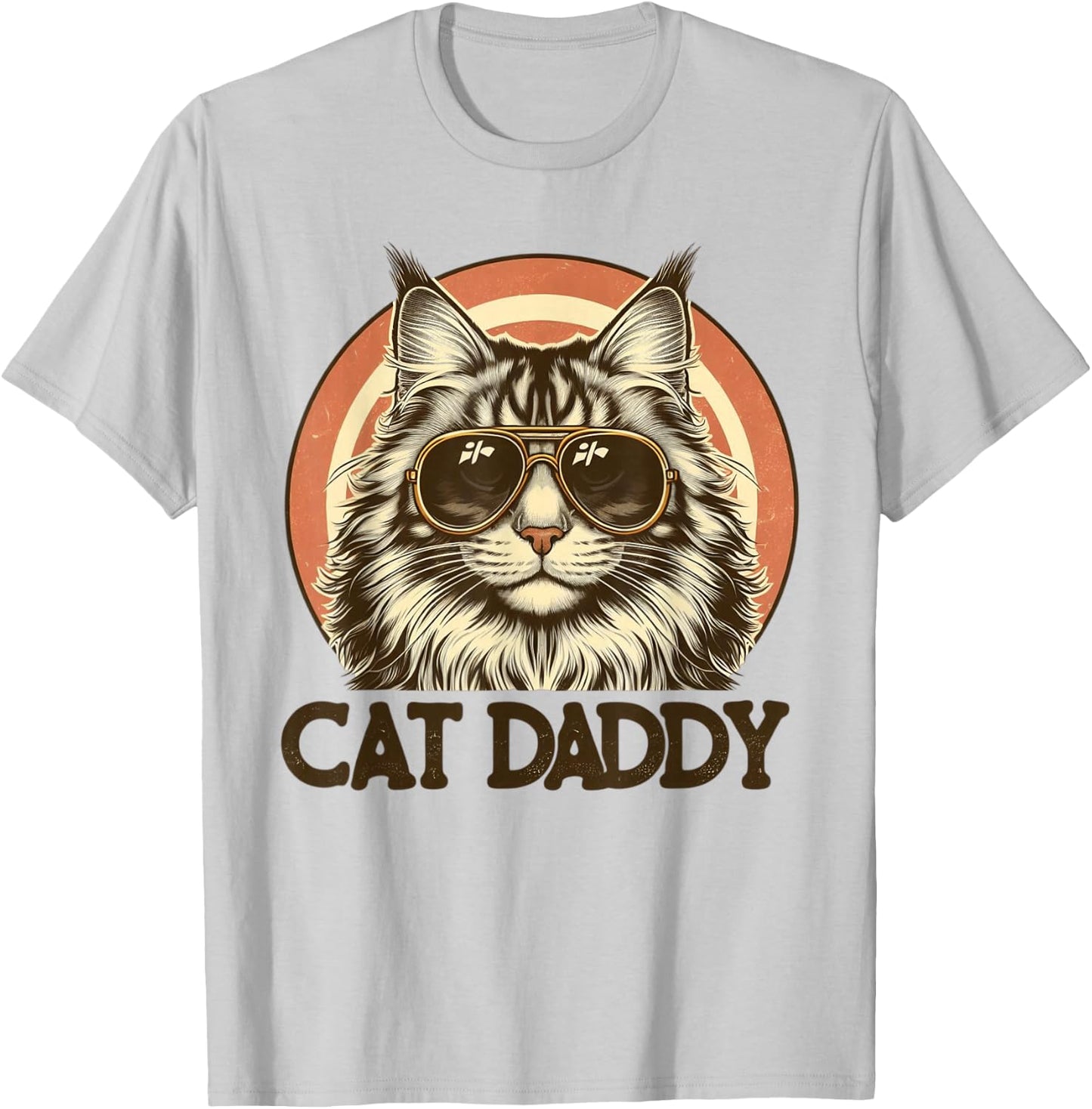 Cat Daddy Cool Maine Coon Cat Father's Day Retro Cat Dad T-Shirt - T-Shirt | Ash