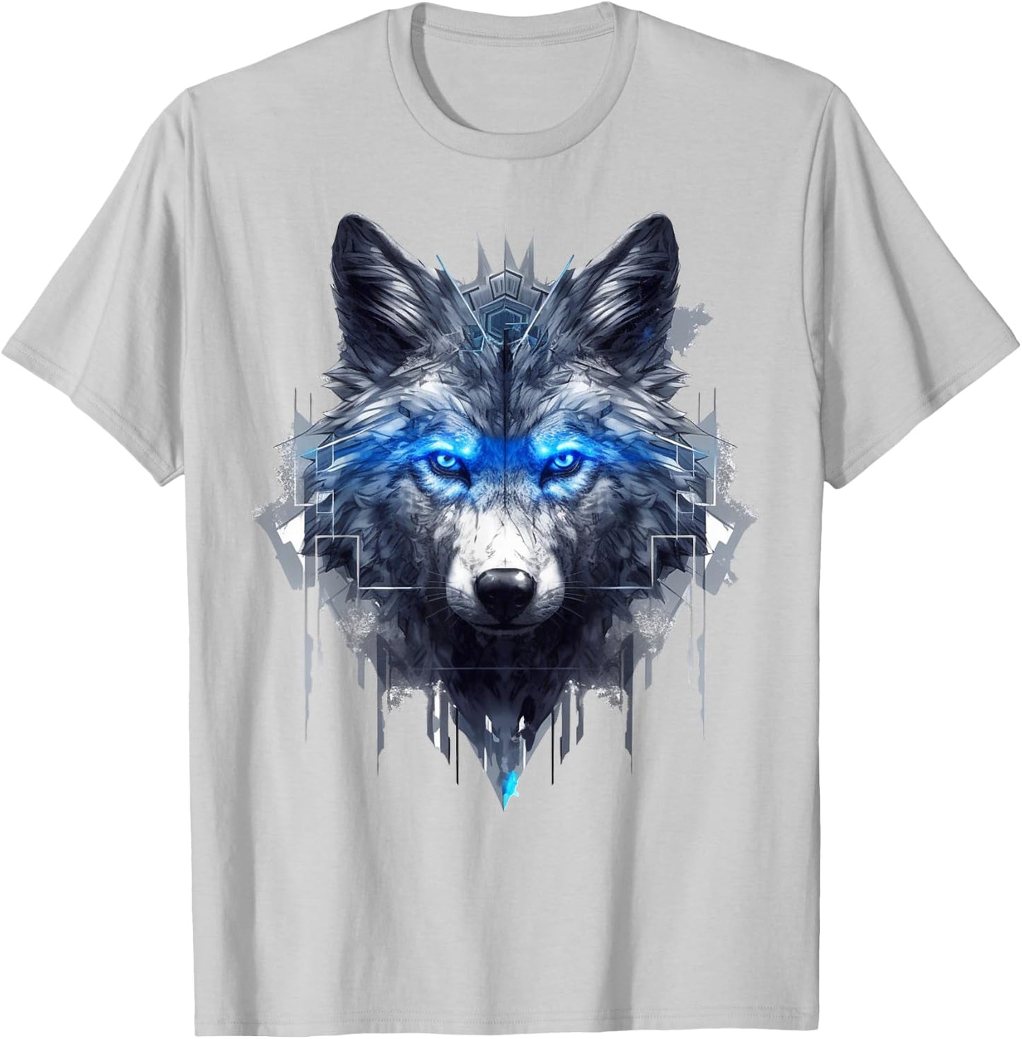 Wolf Fantasy, Blue Eyes, Art Animal Motif, Wolf T-Shirt - T-Shirt | Ash