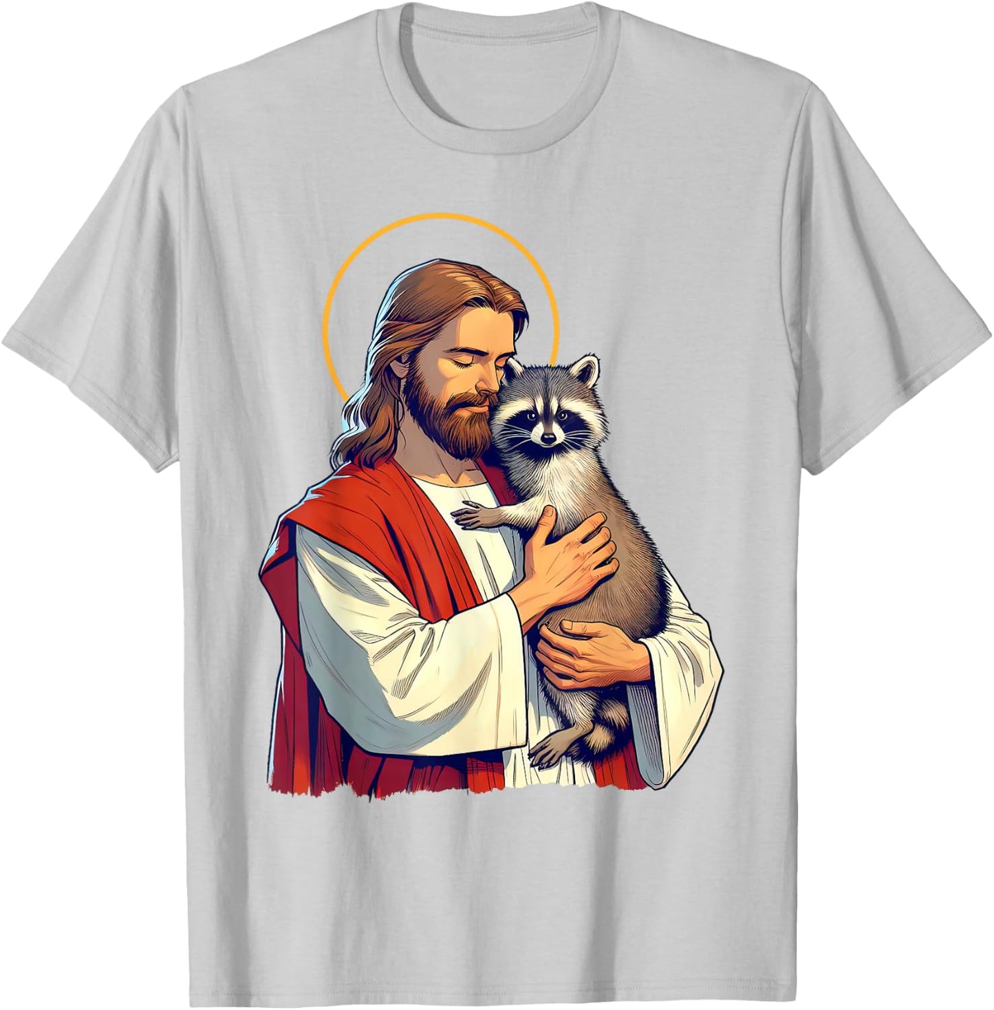 Racoon Lover Trash Eater Christian Jesus Holding A Racoon T-Shirt - T-Shirt | Ash