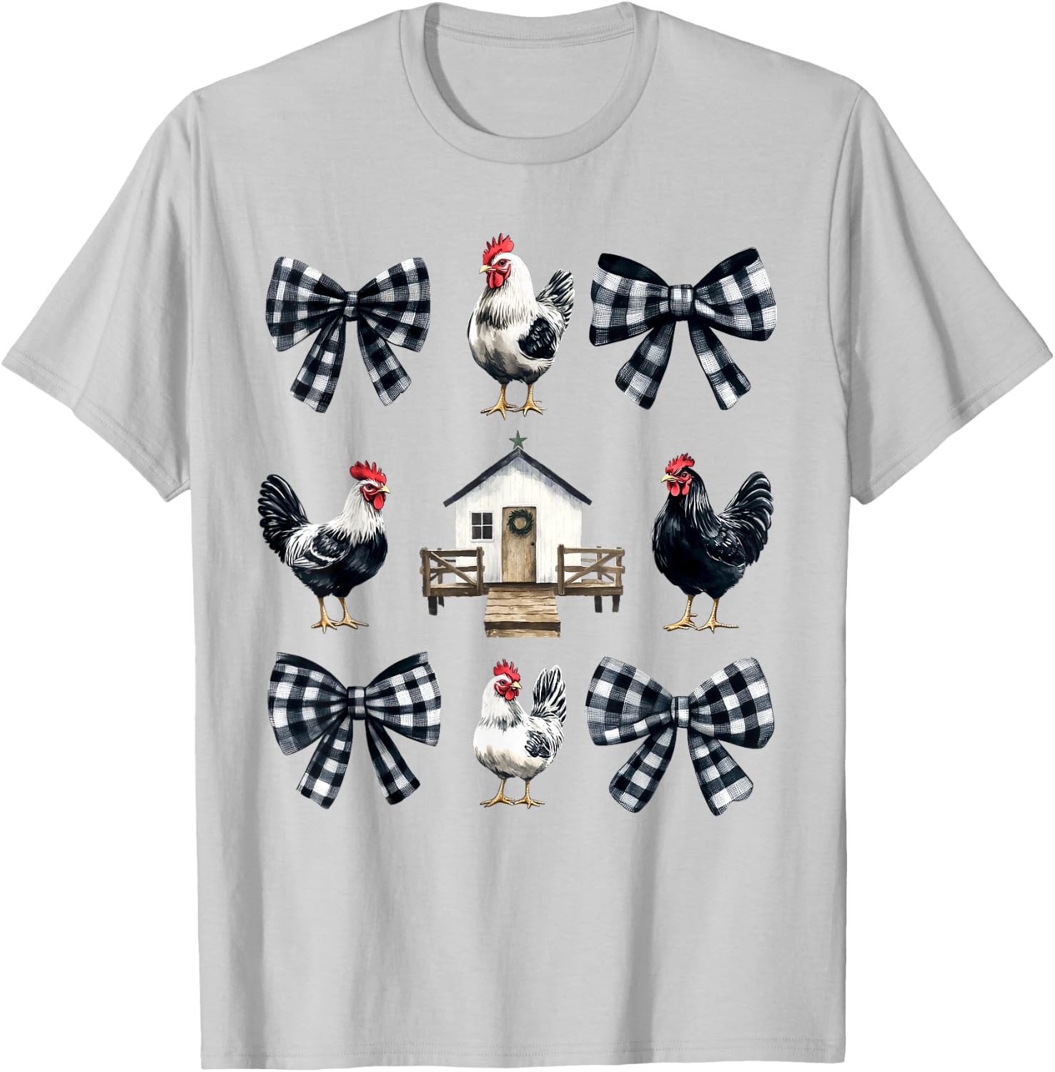 Chicken Farm Funny Aesthetic Bows Clothing Girly -Kids -Adults Grey Small Chicken Coquette Bows Design Classic Fit T-Shirt - T-Shirt | Ash