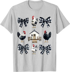 Chicken Farm Funny Aesthetic Bows Clothing Girly -Kids -Adults Grey Small Chicken Coquette Bows Design Classic Fit T-Shirt - T-Shirt | Ash