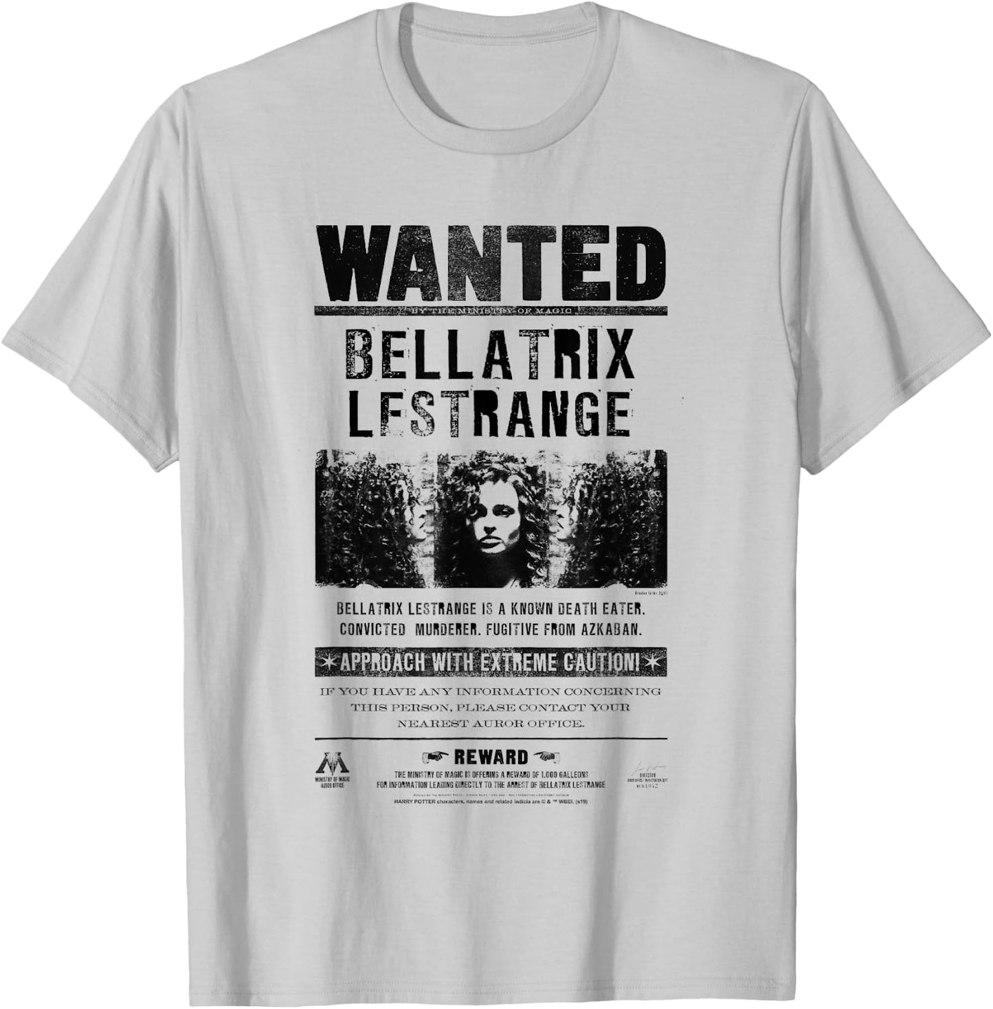 Harry Potter Bellatrix Lestrange Wanted Poster T-Shirt - T-Shirt | Ash