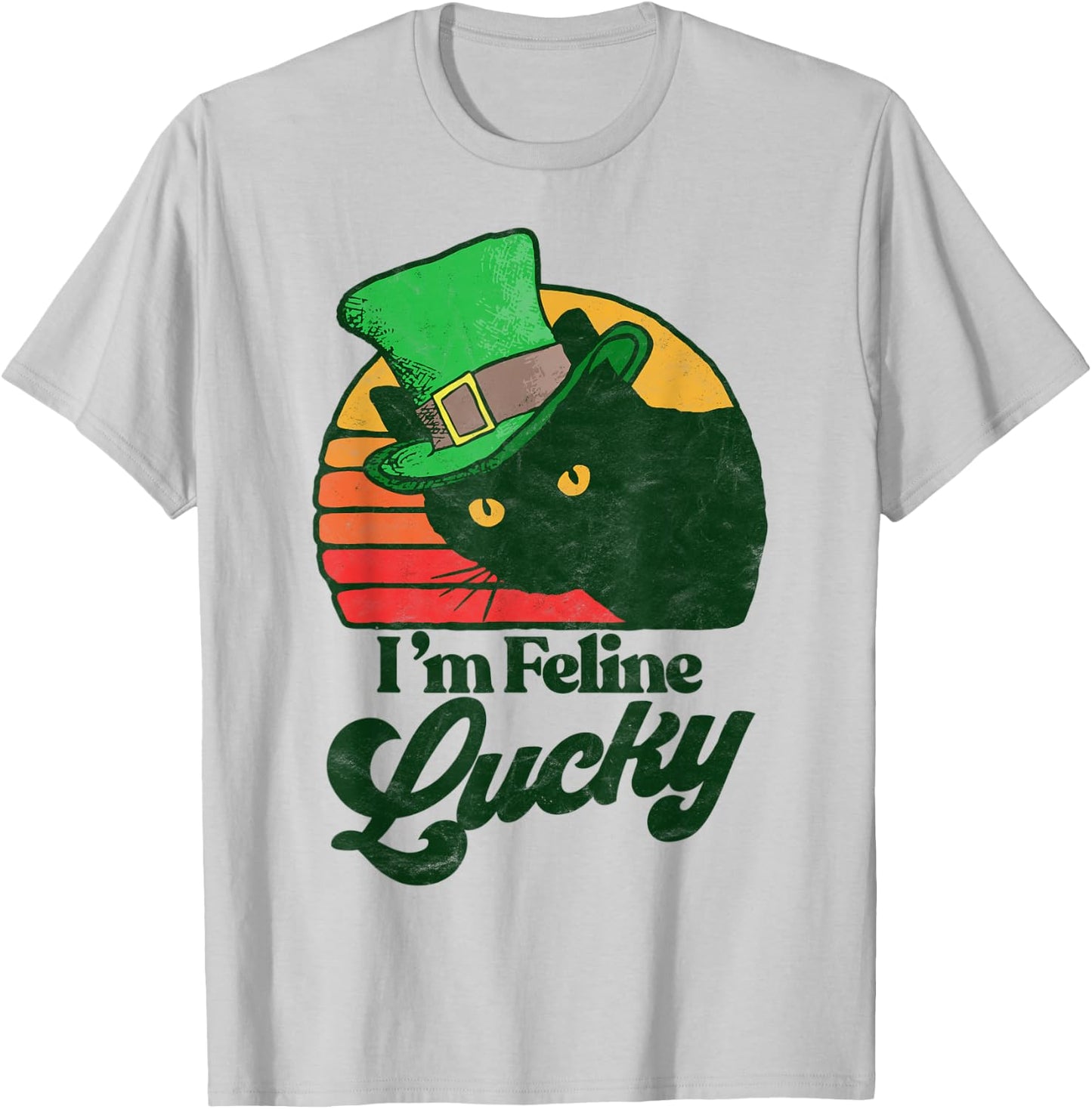 Feline Lucky Vintage St Patricks Day Funny Cat Distressed Women Kids T-Shirt - T-Shirt | Ash