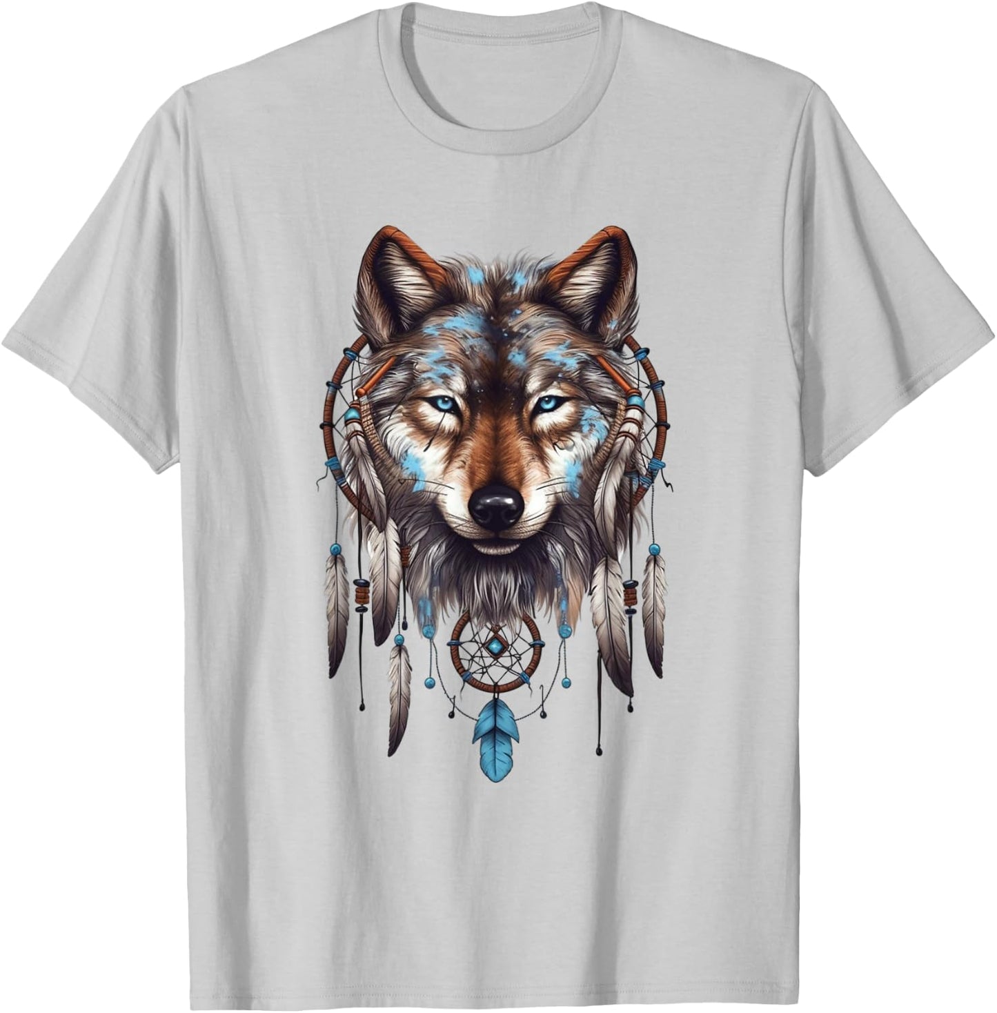 Native American Boho Dreamcatcher Tribe Wolf T-Shirt - T-Shirt | Ash