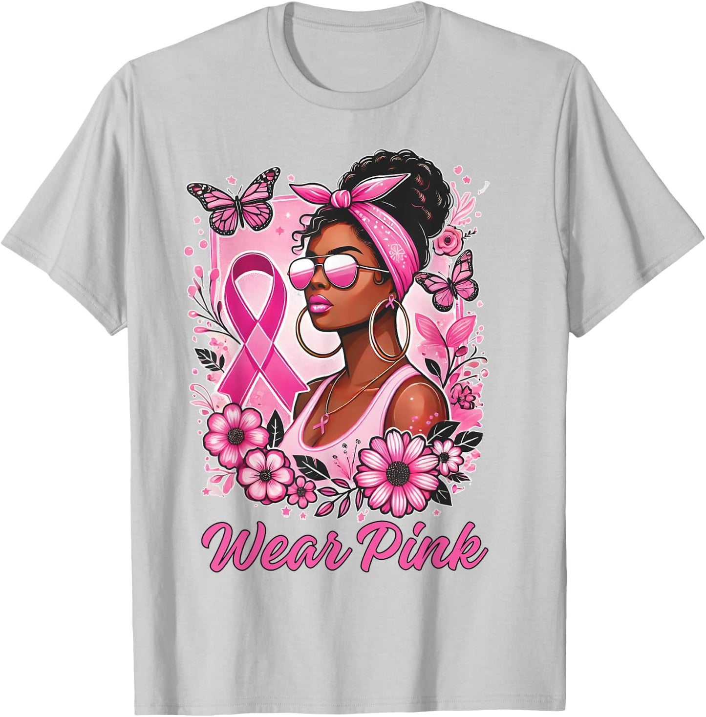 Breast cancer awareness Wear Pink African American support T-Shirt - T-Shirt | Ash