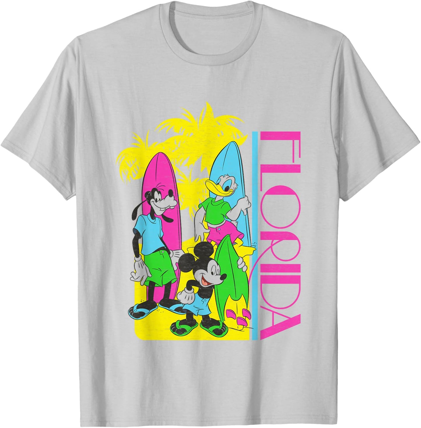 Disney Mickey And Friends Florida Ready To Surf Retro Logo T-Shirt - T-Shirt | Ash
