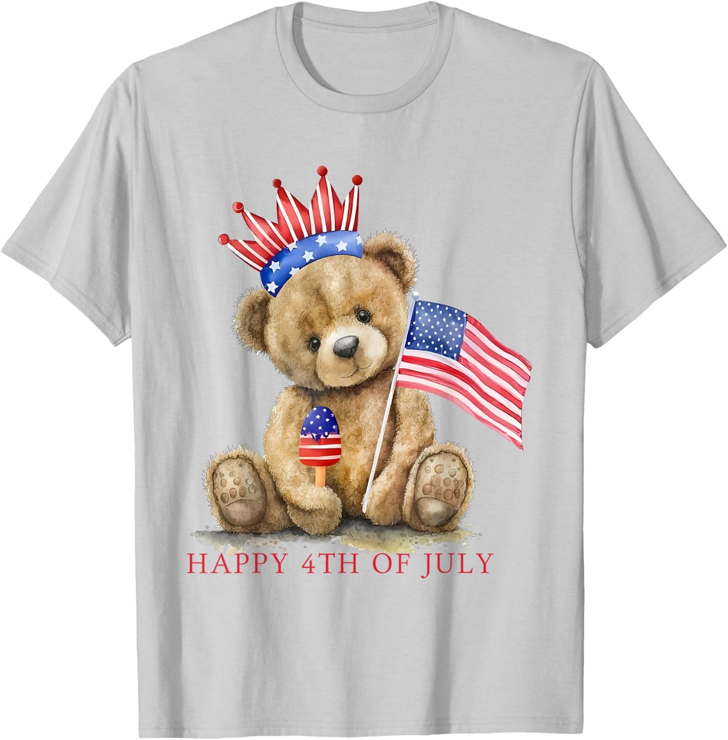 Happy 4th Of July Patriotic Cute Teddy Bear Women Girls Kids T-Shirt - T-Shirt | Ash