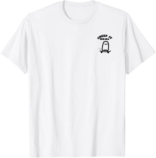 Skateboard Ghost Halloween Costume Funny Ghost Skateboarding T-Shirt - T-Shirt | White