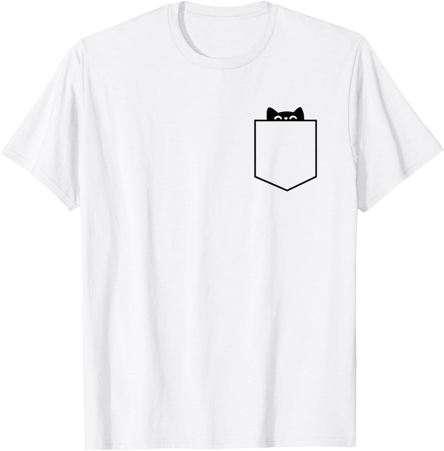 MInimalist Cat In Pocket, Funny Cat In Pocket, Cat T-Shirt - T-Shirt | White