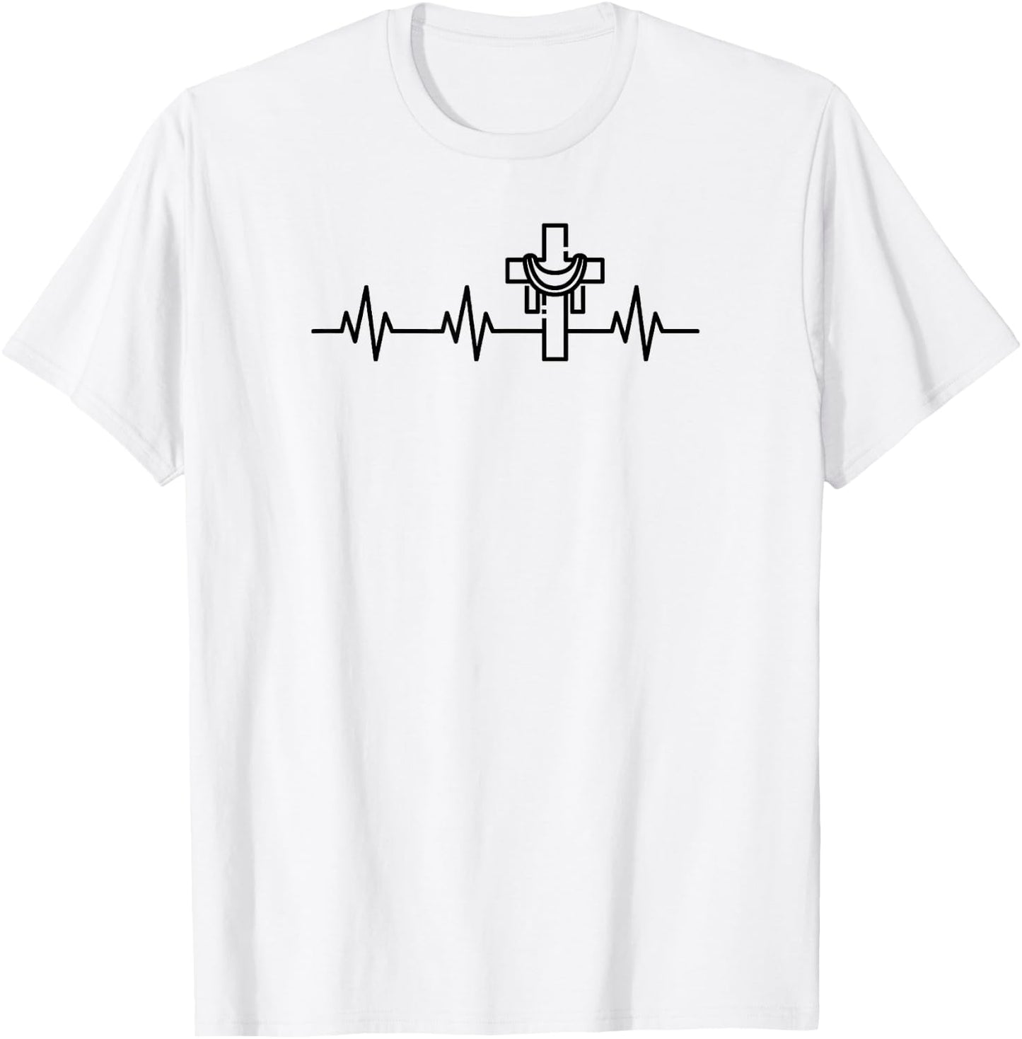 Christian Cross Heartbeat Life Heart EKG Pulse Easter T-Shirt - T-Shirt | White