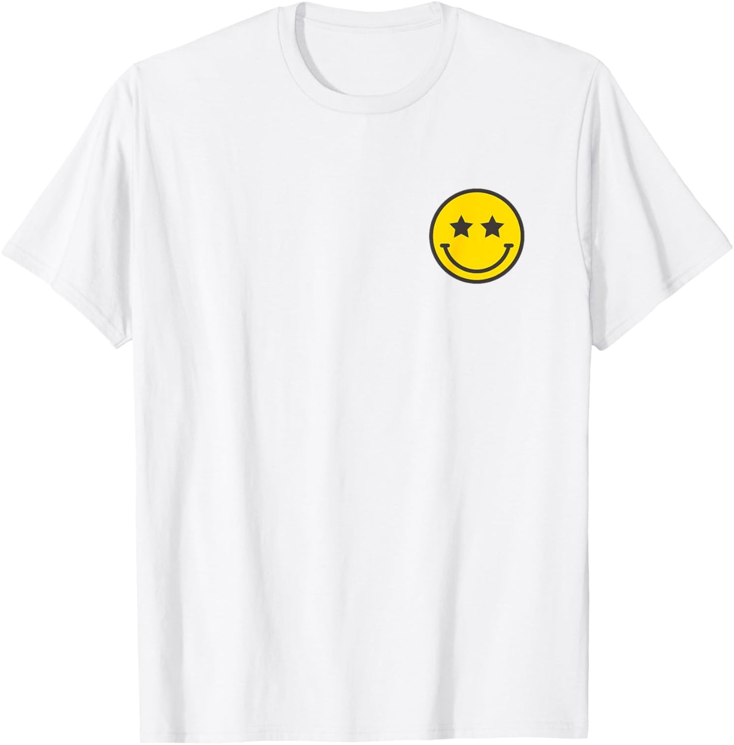 Minimalist Star Eyes Happy Smiling Smile Face Pocket Logo T-Shirt - T-Shirt | White