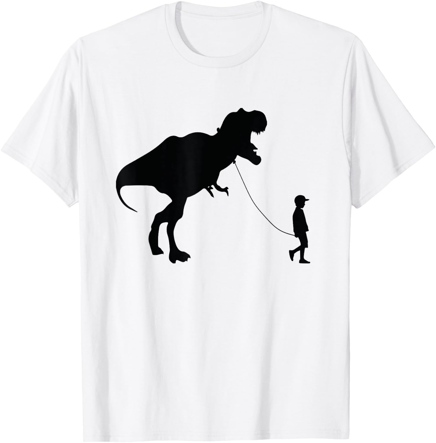 Funny TRex Pet Dinosaur little Boy Walking TREX on a Leash T-Shirt - T-Shirt | White
