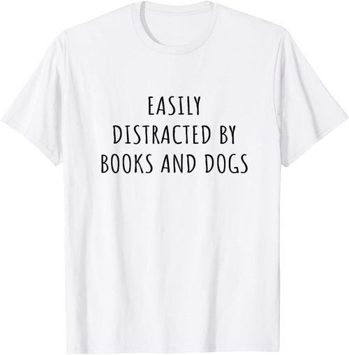 Easily Distracted By Books And Dogs - Easily Distracted By - -Adults - Grey - Small - Short Sleeve