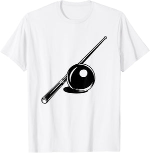 Billiard Ball and Cue Stick Sketch Carom Billiards T-Shirt - T-Shirt | White