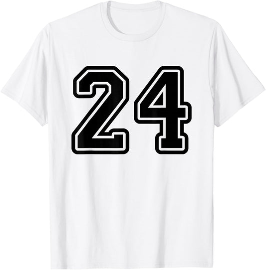 Number #24 Black Sport Varsity Number 24 T-Shirt - T-Shirt | White