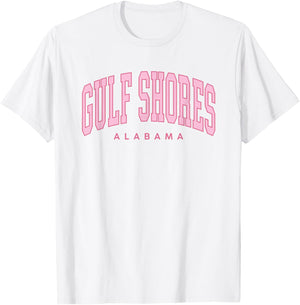 Gulf Shores Alabama Preppy Retro Throwback Pink Girls T-Shirt - T-Shirt | White
