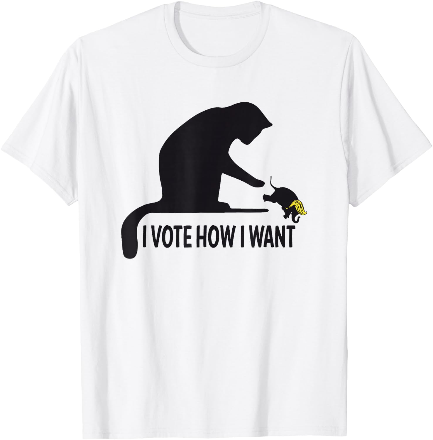 I Vote How I Want Funny Cat Lady Graphic Pushing Elephant T-Shirt - T-Shirt | White