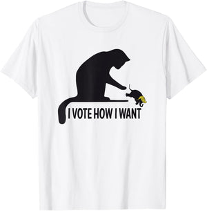 I Vote How I Want Funny Cat Lady Graphic Pushing Elephant T-Shirt - T-Shirt | White
