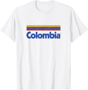 Retro Colombia Flag Vintage Colombian Pride Yellow Colombia T-Shirt - T-Shirt | White