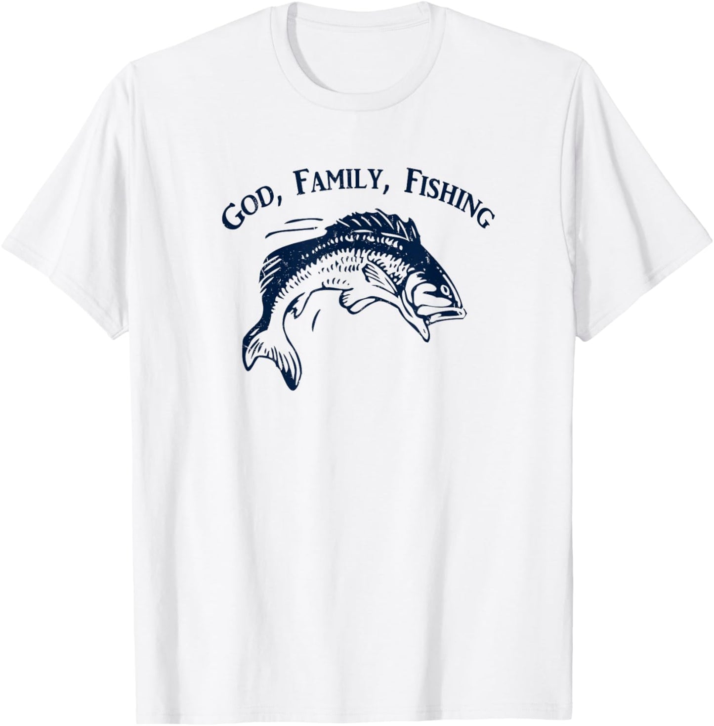 God Family Fishing Christian Fisherman Bass Fish Art Graphic T-Shirt - T-Shirt | White