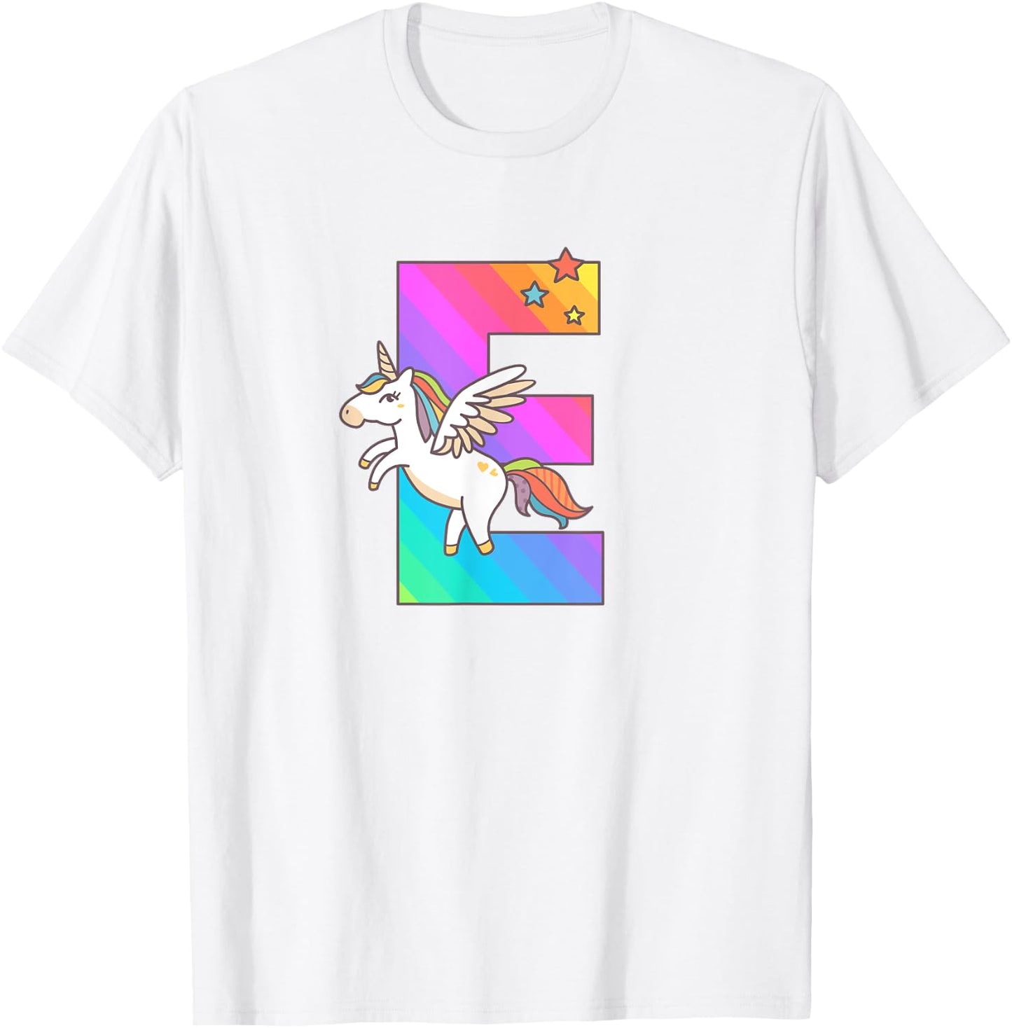 Unicorn Monogram Letter E Initial Cute Girls Birthday Gift T-Shirt - T-Shirt | White