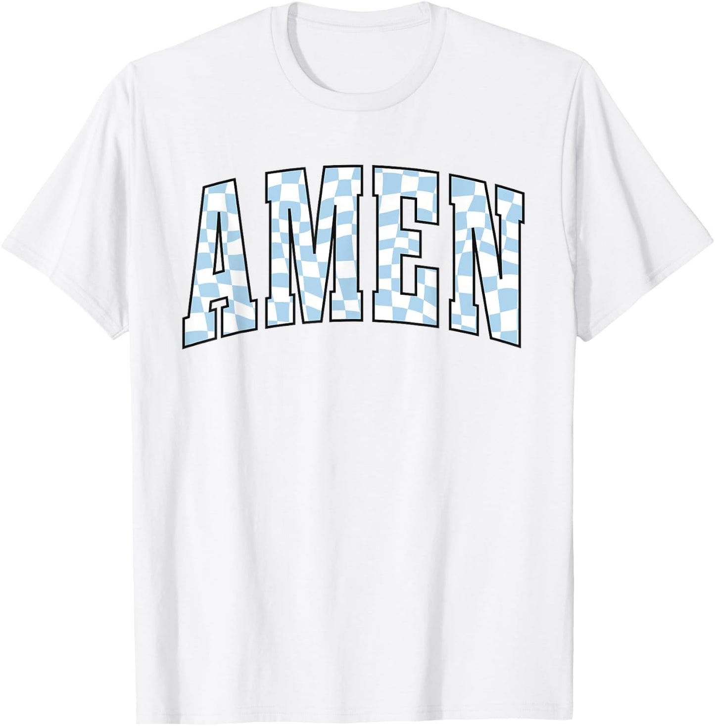 Amen Religious Checkerboard Christian Bible Verse Jesus T-Shirt - T-Shirt | White