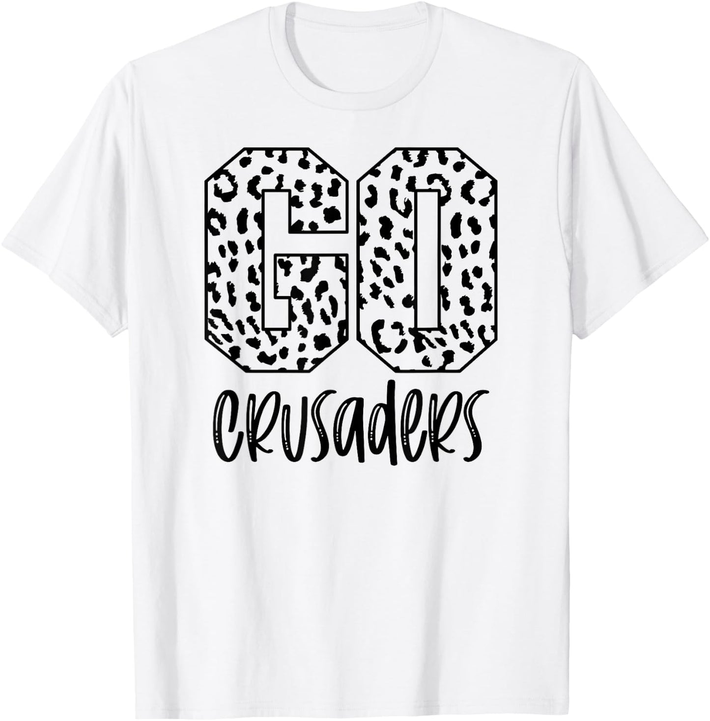 Crusaders Team Mascot School Spirit Game Night Leopard Print T-Shirt - T-Shirt | White