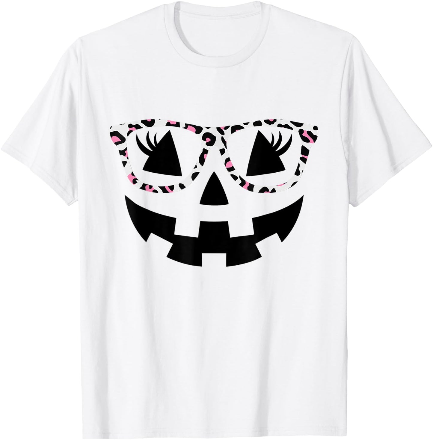 Jack O Lantern Face Pumpkin Halloween Leopard Print Glasses T-Shirt - T-Shirt | White