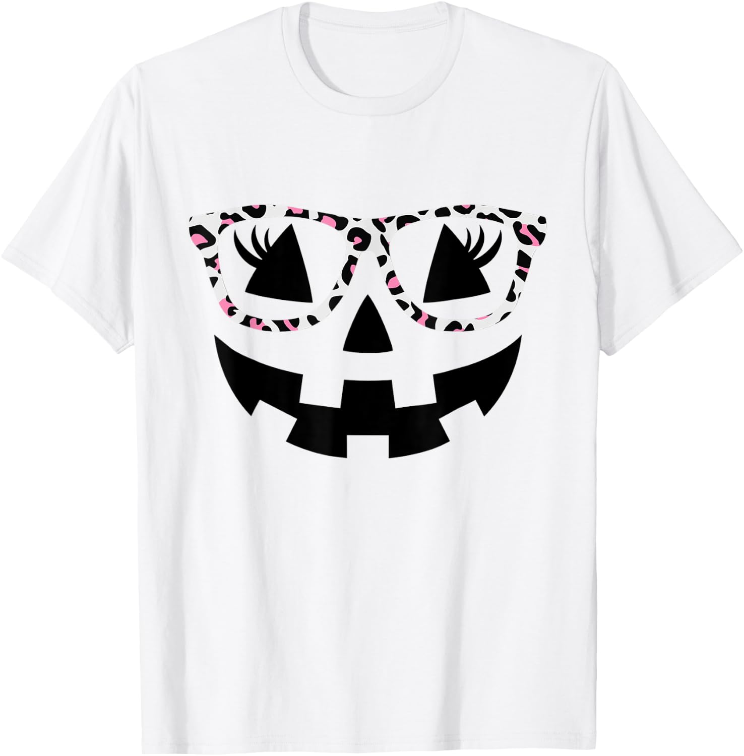 Jack O Lantern Face Pumpkin Halloween Leopard Print Glasses T-Shirt - T-Shirt | White