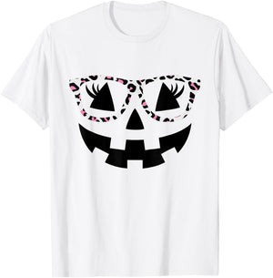 Jack O Lantern Face Pumpkin Halloween Leopard Print Glasses T-Shirt - T-Shirt | White