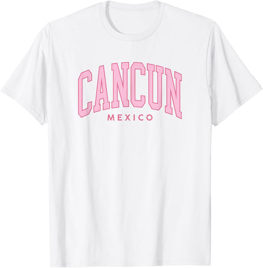 Cancun Mexico Cruise Retro Pink Preppy Throwback T-Shirt - T-Shirt | White