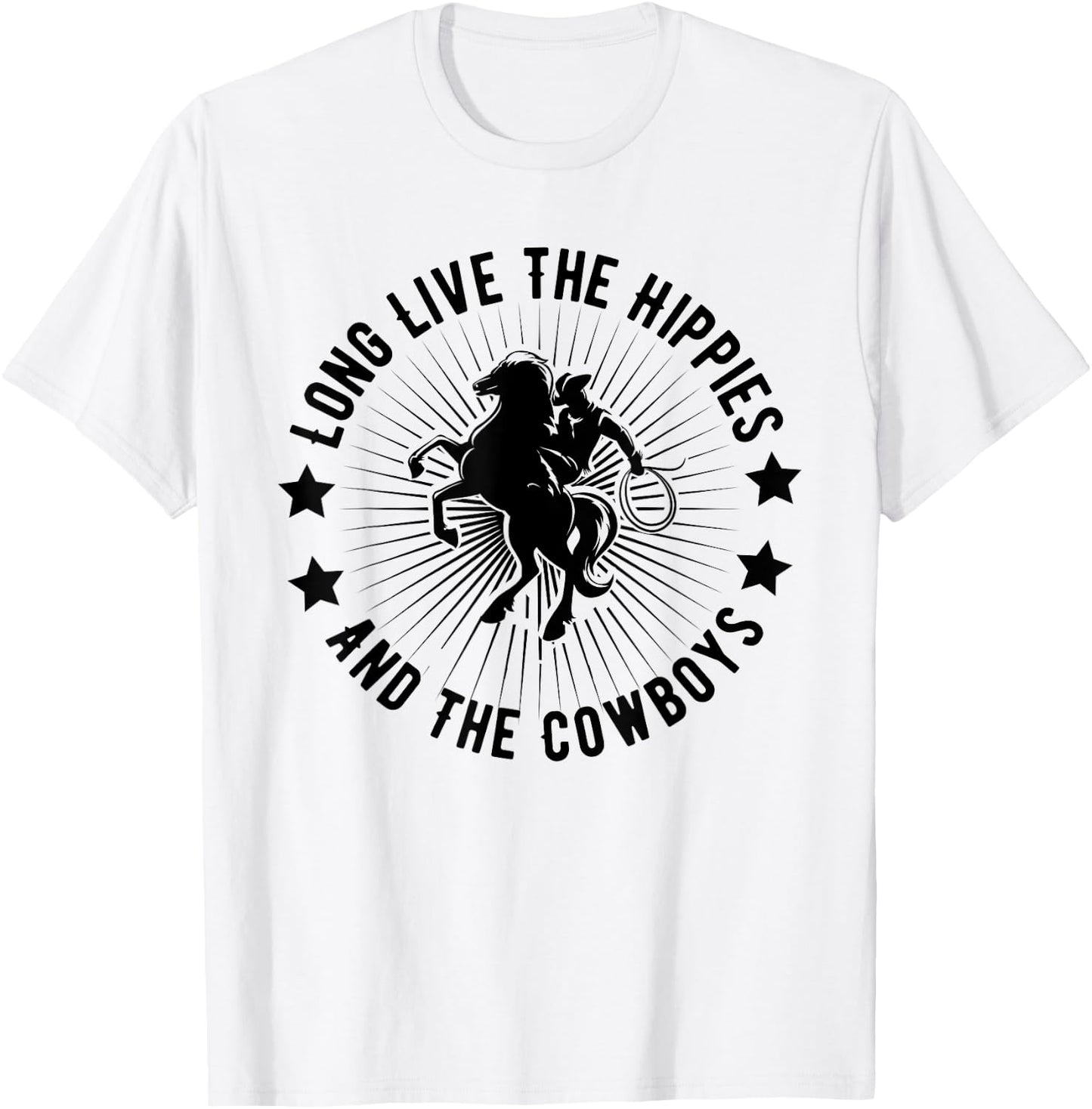 Long Live Hippies Cowboy Vintage Country Western Rodeo Horse T-Shirt - T-Shirt | White